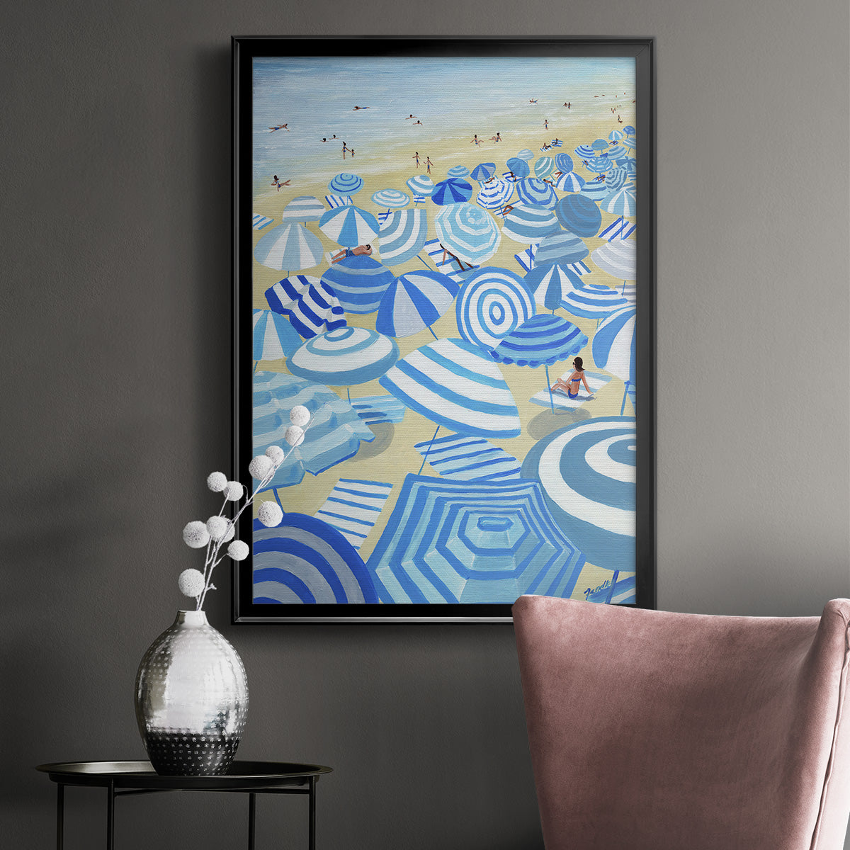 Sky Blue Beach - Modern Framed Canvas Print