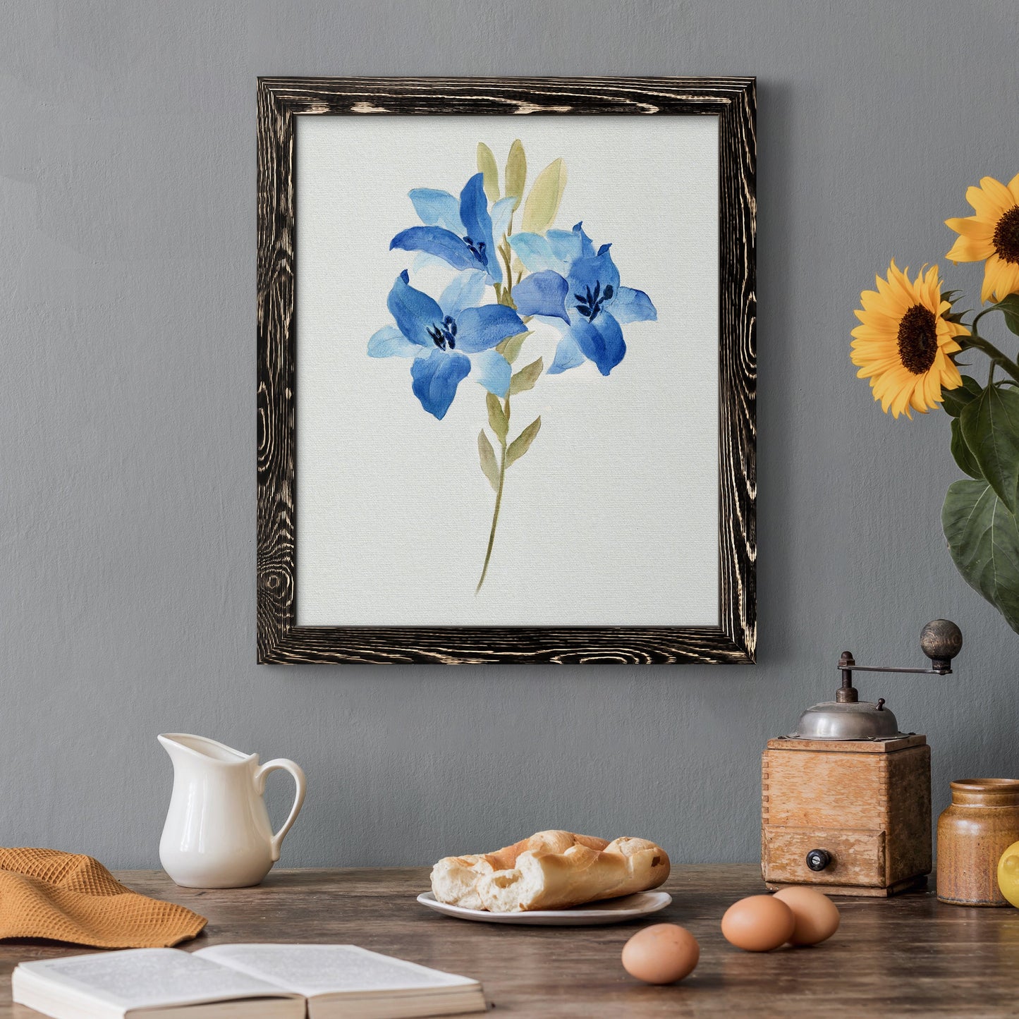 Blue Blossom Botanical III - Premium Canvas Framed in Barnwood - Ready to Hang