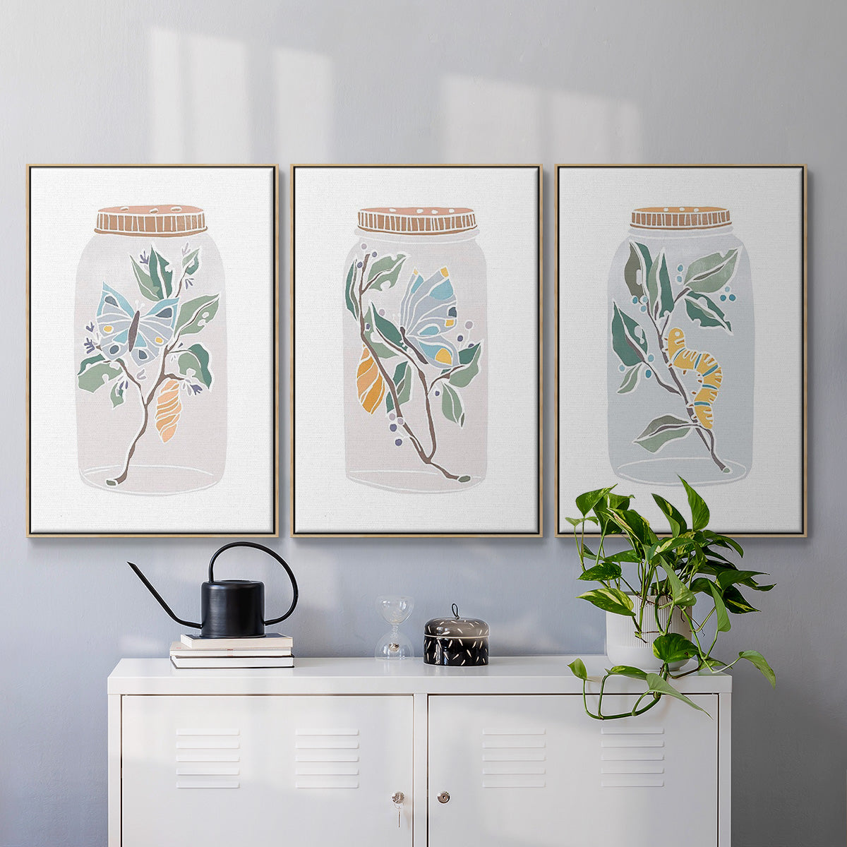 Muted Spring Arrangement I - Framed Premium Gallery Wrapped Canvas L Frame 3 Piece Set - Ready to Hang