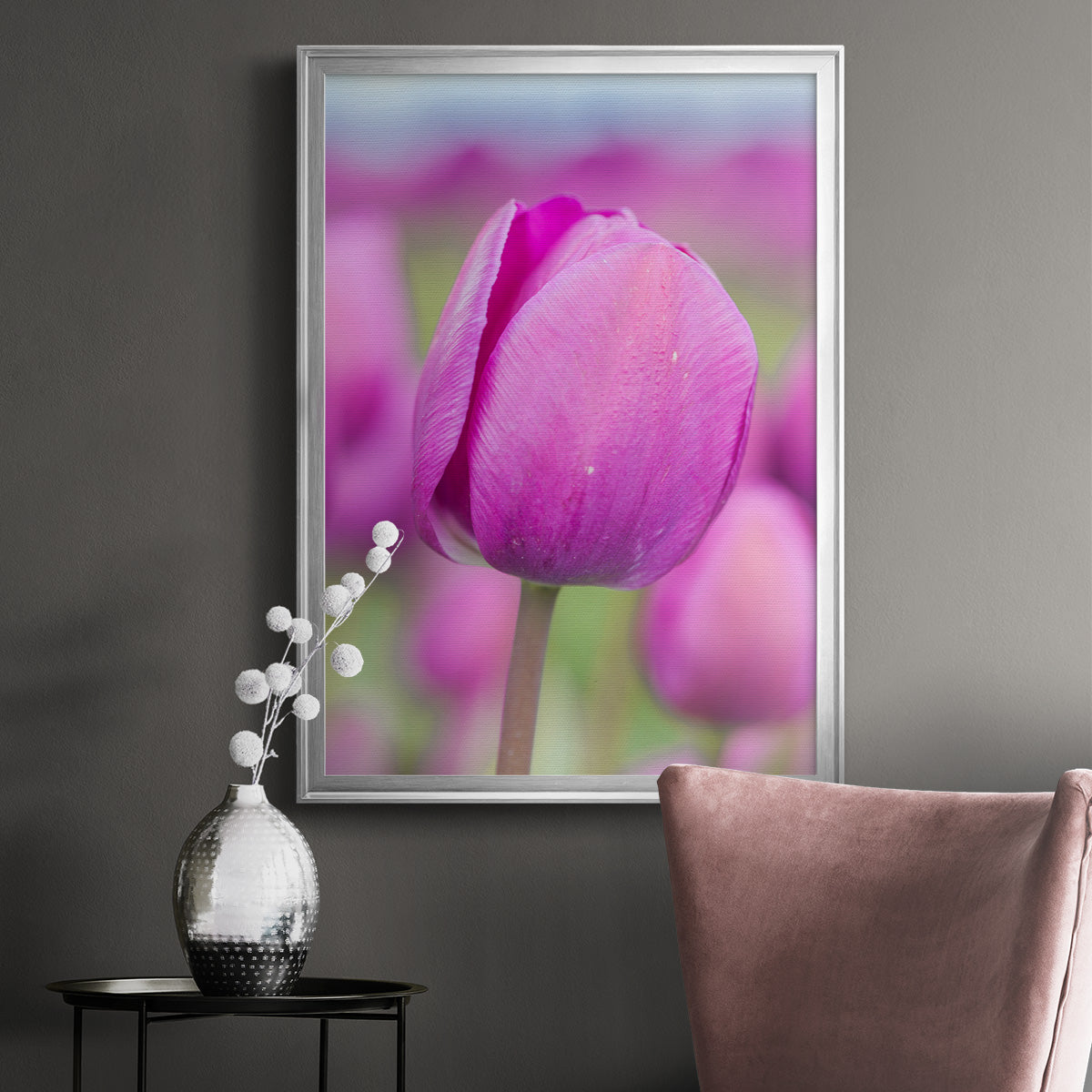 Magenta Stem - Modern Framed Canvas Print