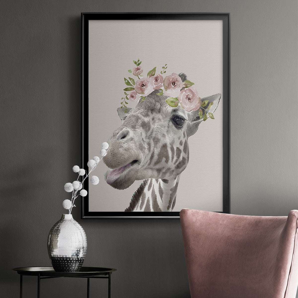 Peek A Boo Giraffe I - Modern Framed Canvas Print