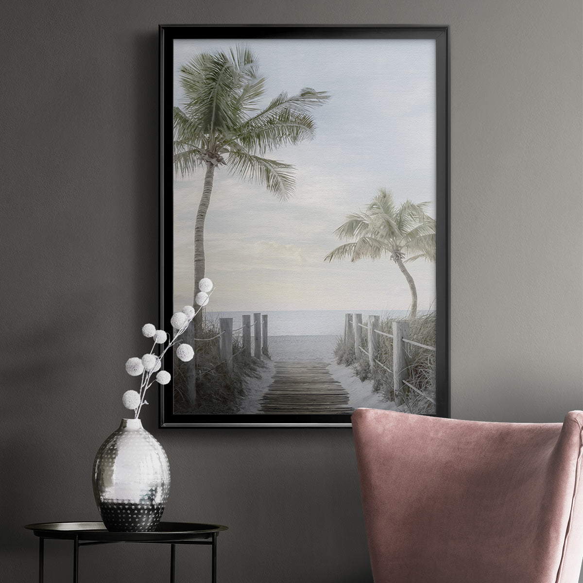 Palm Walk - Modern Framed Canvas Print