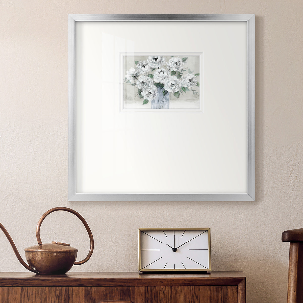 Tender White Roses Premium Framed Print Double Matboard