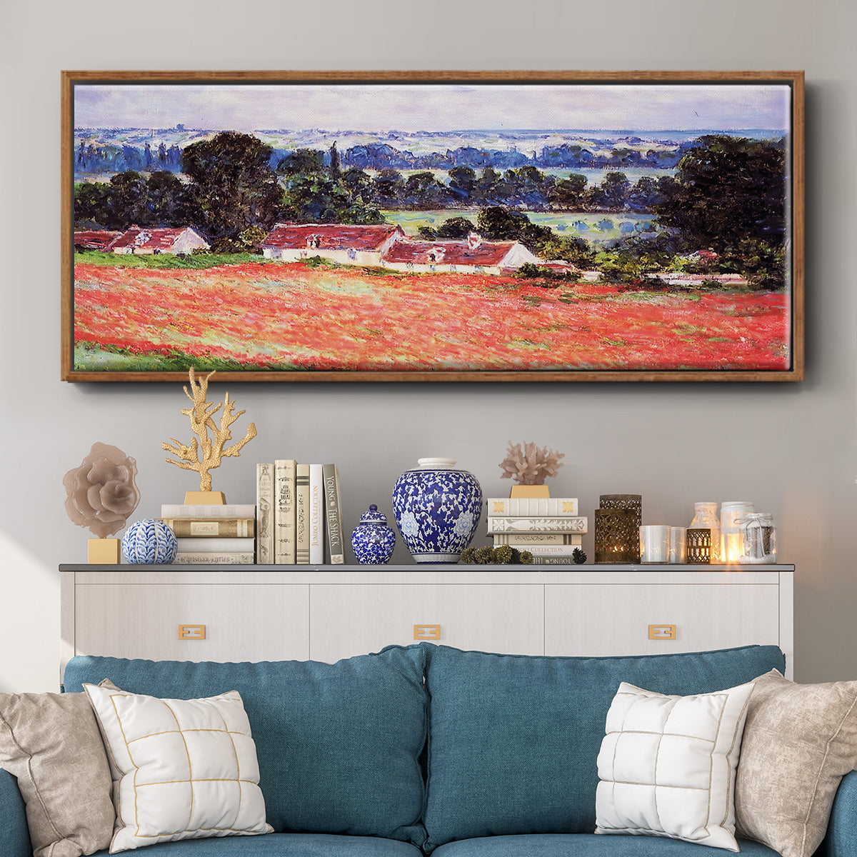 Poppy Field at Giverny, 1885 - Floater Framed Canvas Print