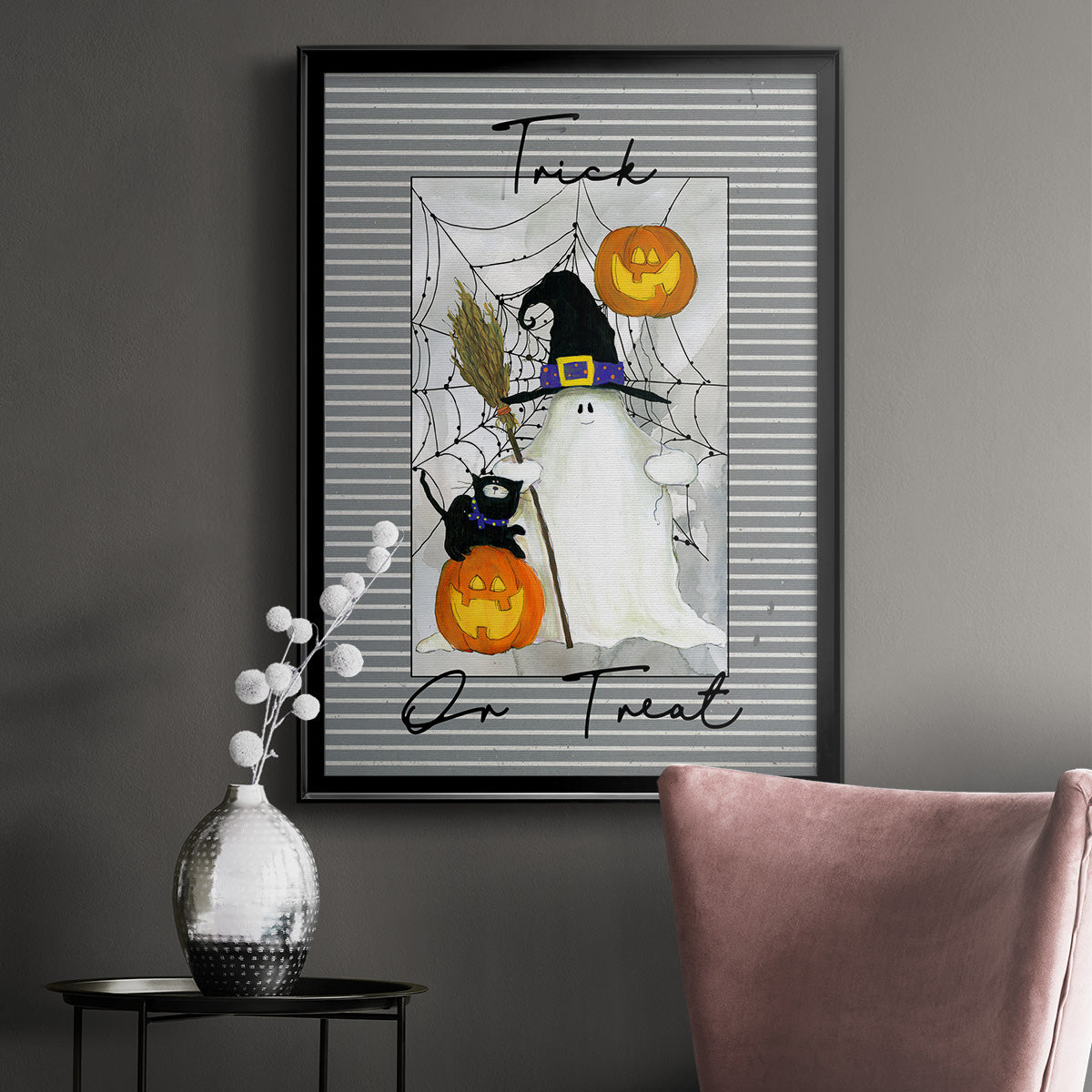 Trick or Treat Ghost - Modern Framed Canvas Print