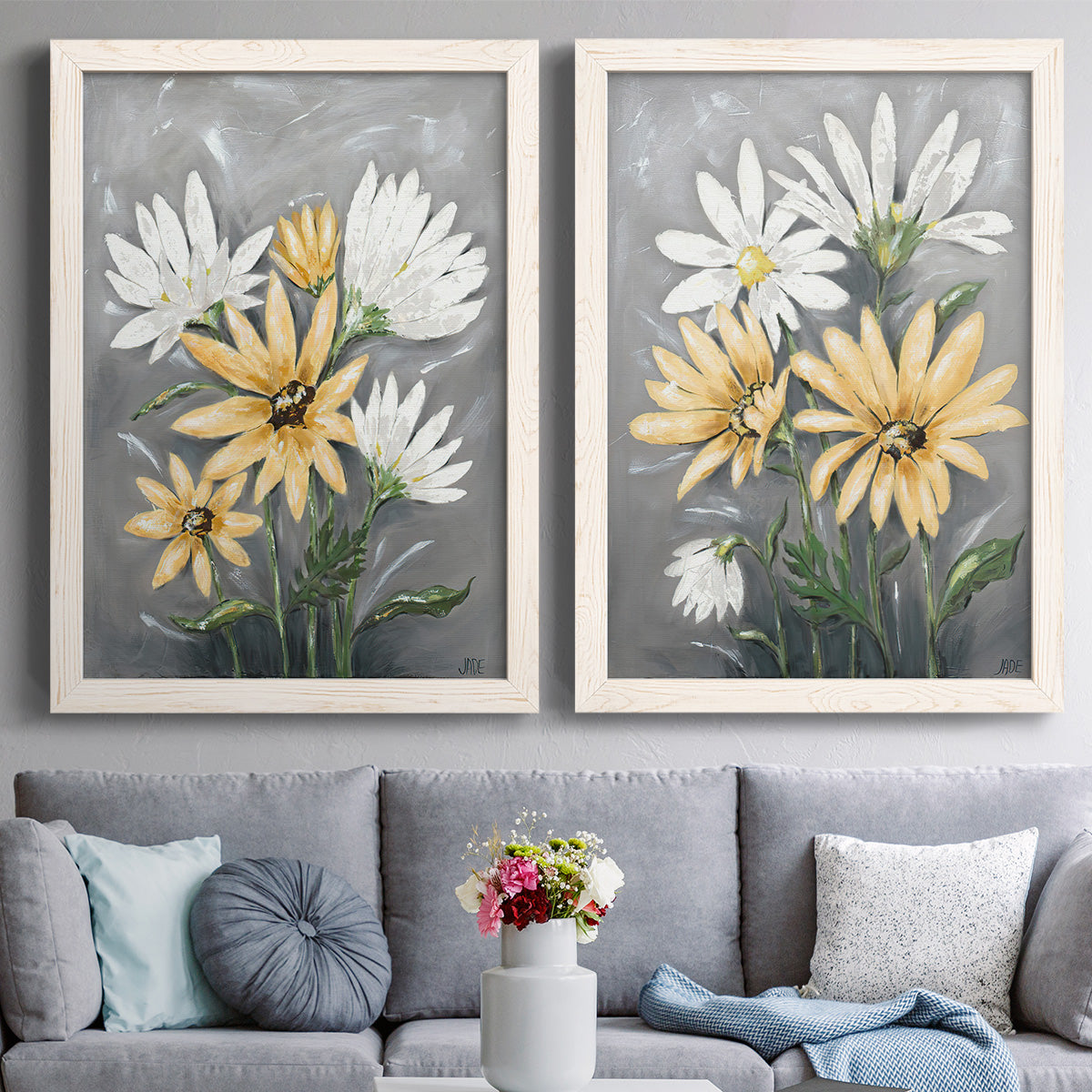 Summer Daisies I - Premium Framed Canvas 2 Piece Set - Ready to Hang