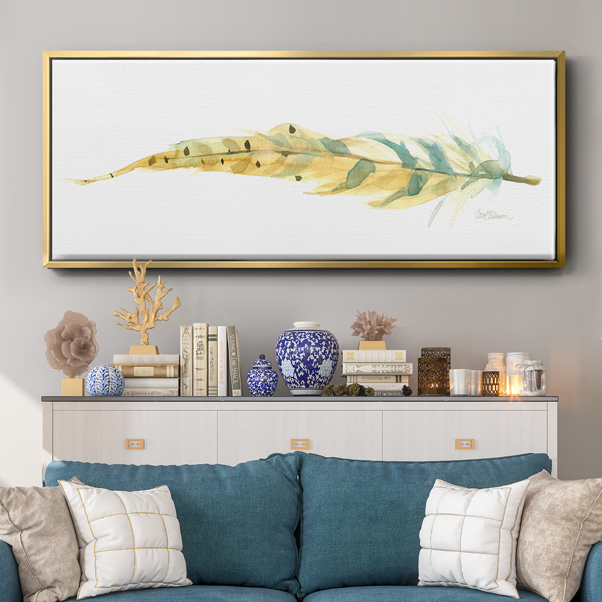 Tail Feather III - Floater Framed Canvas Print
