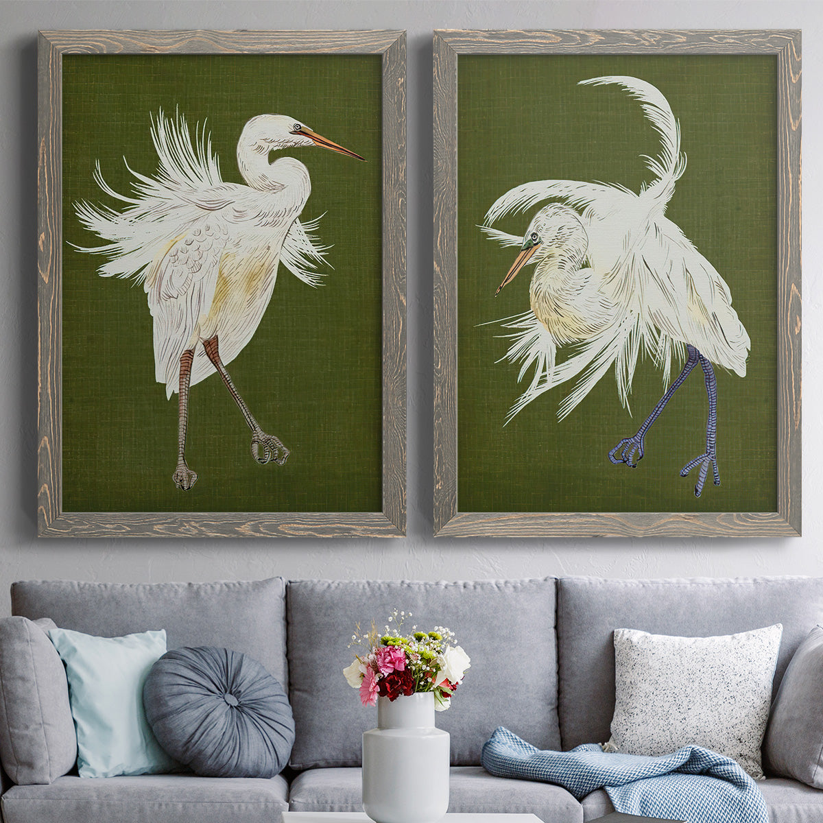 Heron Plumage I - Premium Framed Canvas 2 Piece Set - Ready to Hang