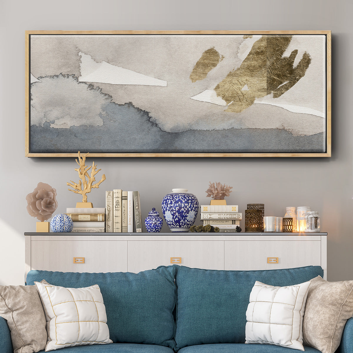 Watercolor with Gold I - Floater Framed Canvas Print