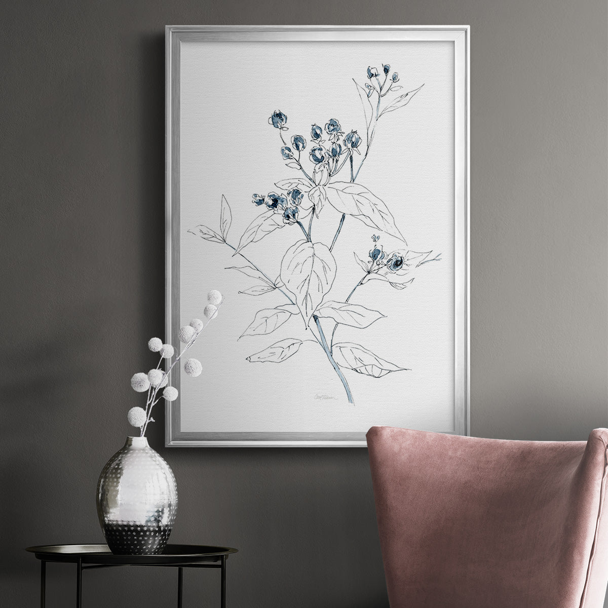Indigo Sketch I - Modern Framed Canvas Print
