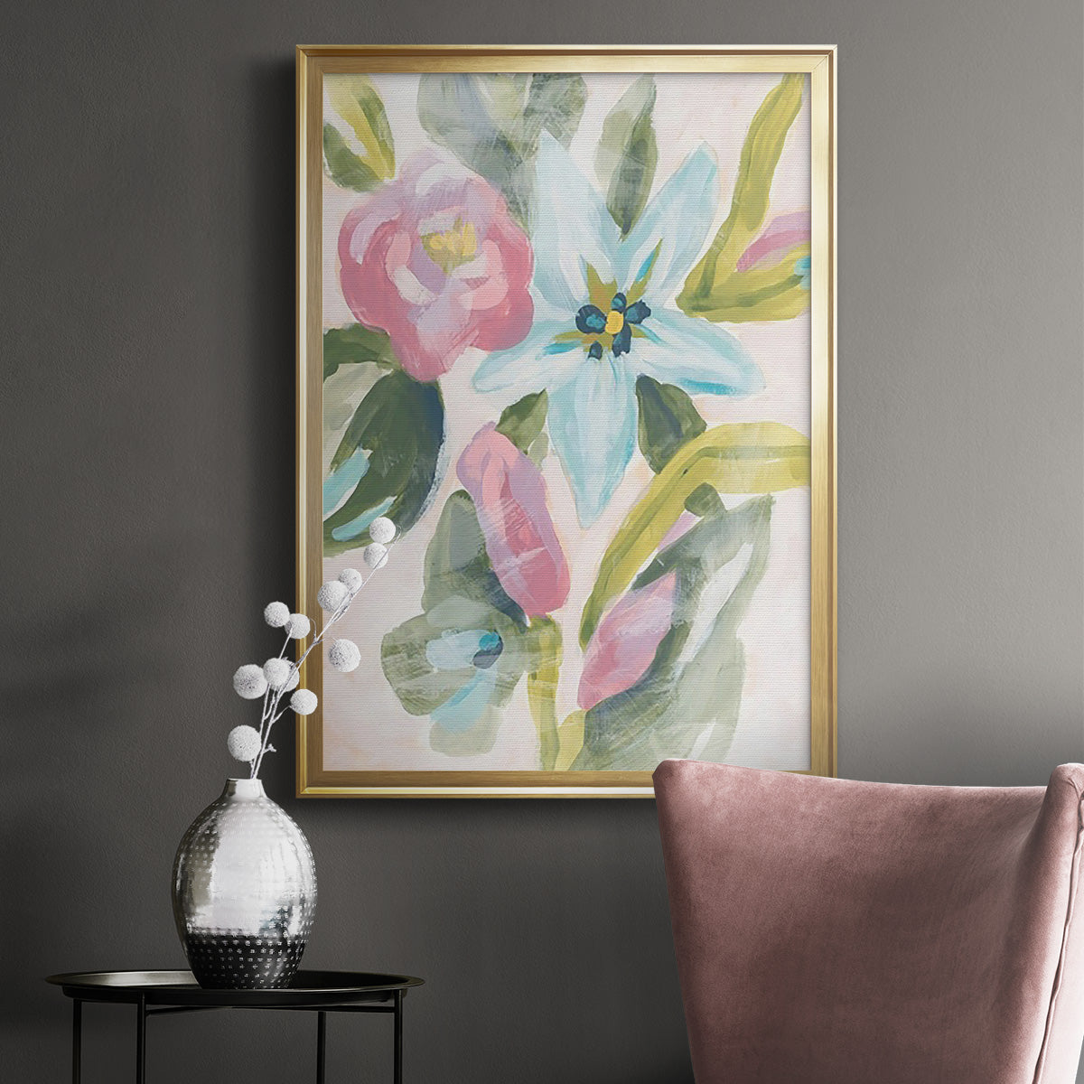 Floral Breeze Fresco  I - Modern Framed Canvas Print