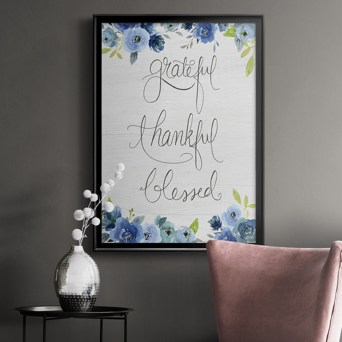 Grateful, Thankful, Blessed - Modern Framed Canvas Print