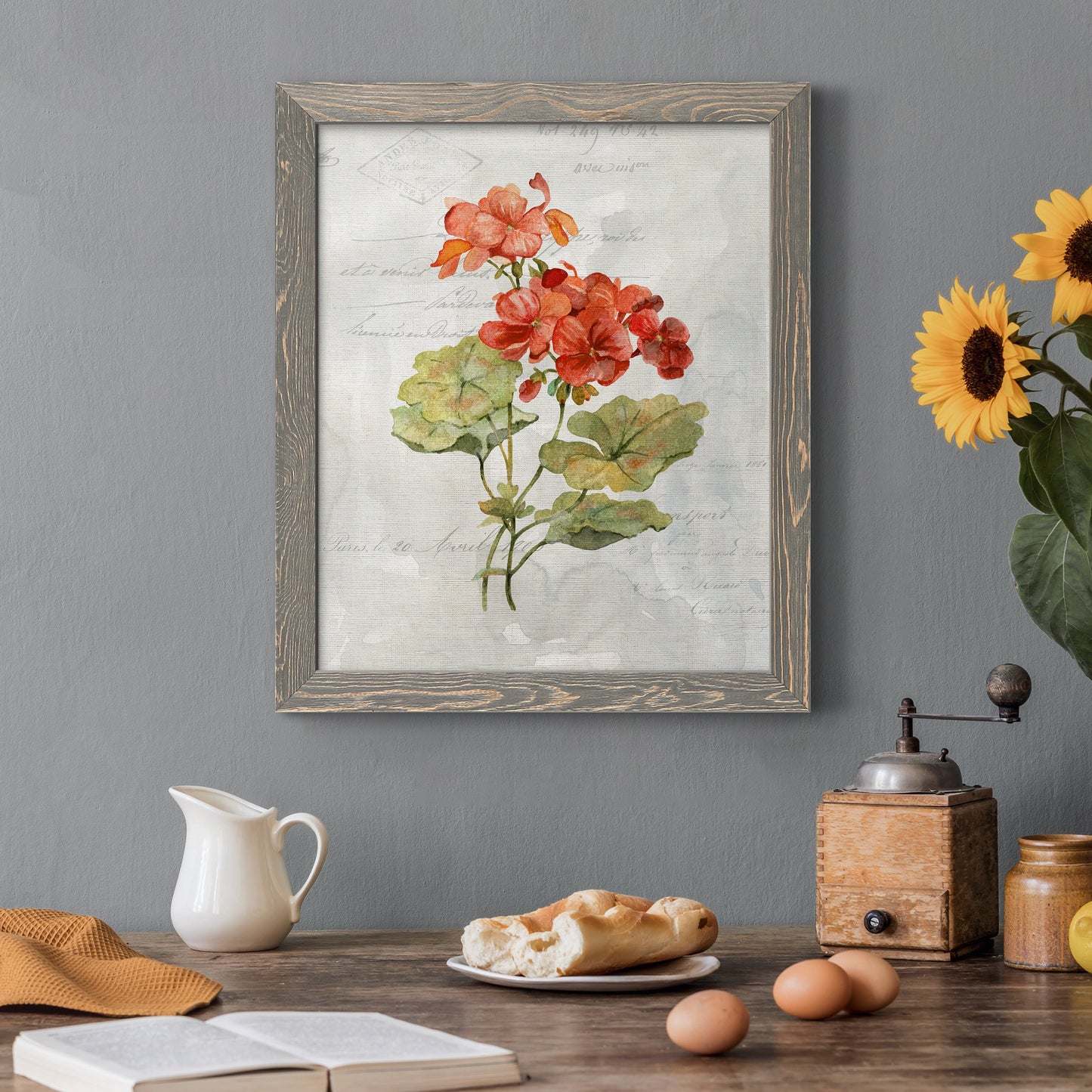 Linen Geranium - Premium Canvas Framed in Barnwood - Ready to Hang