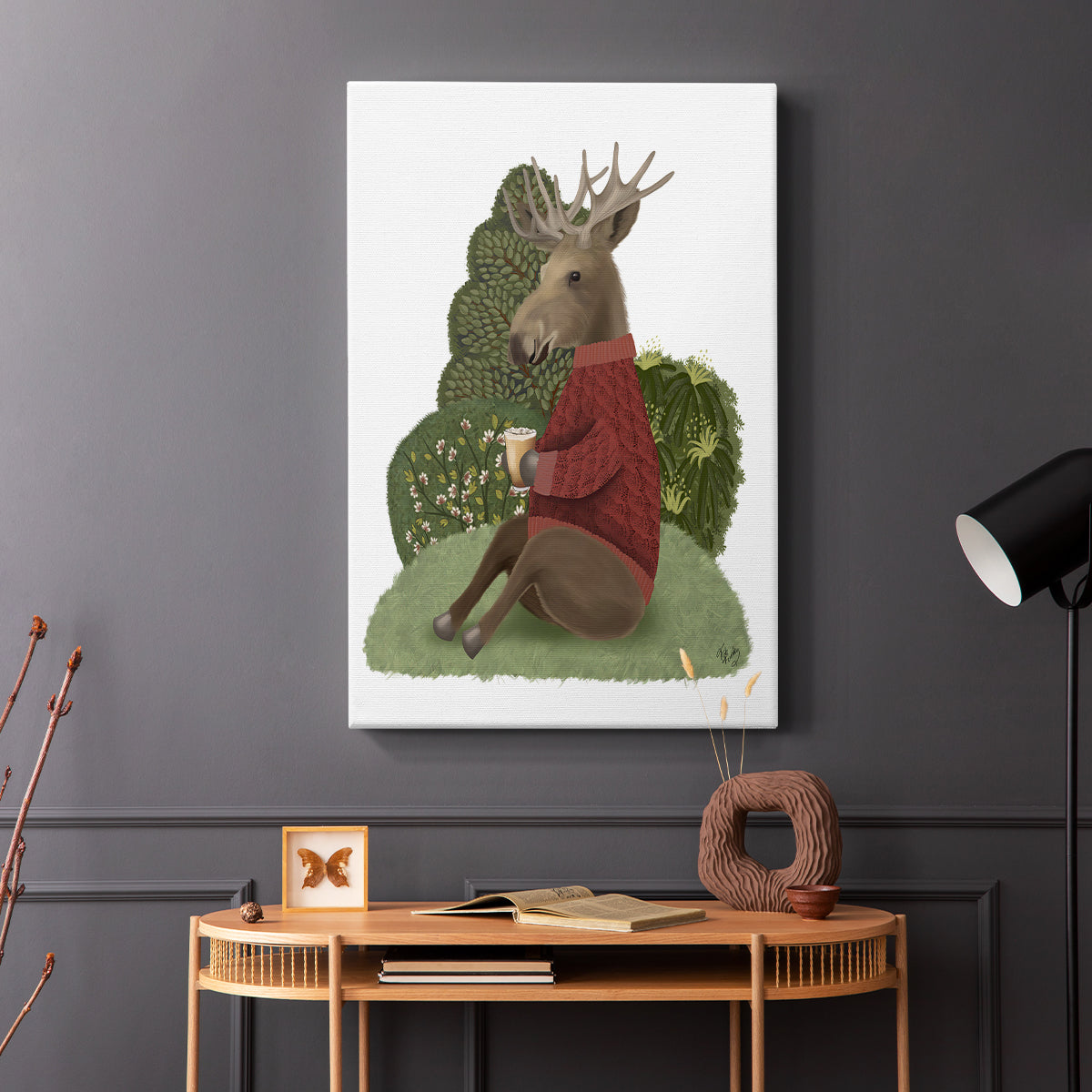 Latte Moose in Sweater - Canvas Art Print
