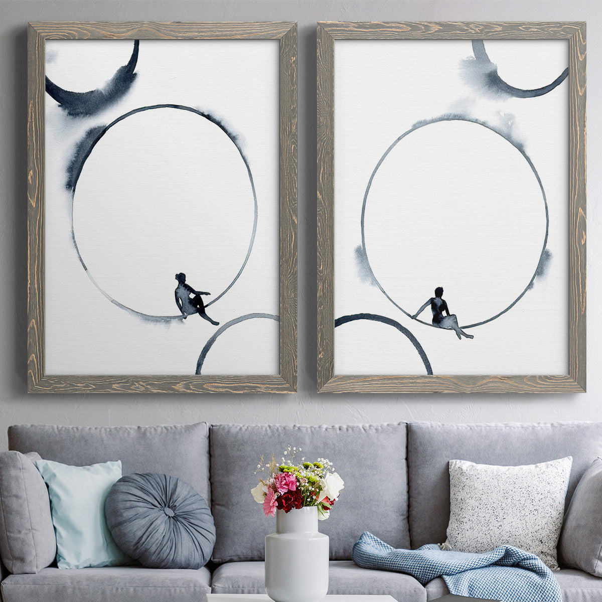 Woman in the Moon I - Premium Framed Canvas 2 Piece Set - Ready to Hang