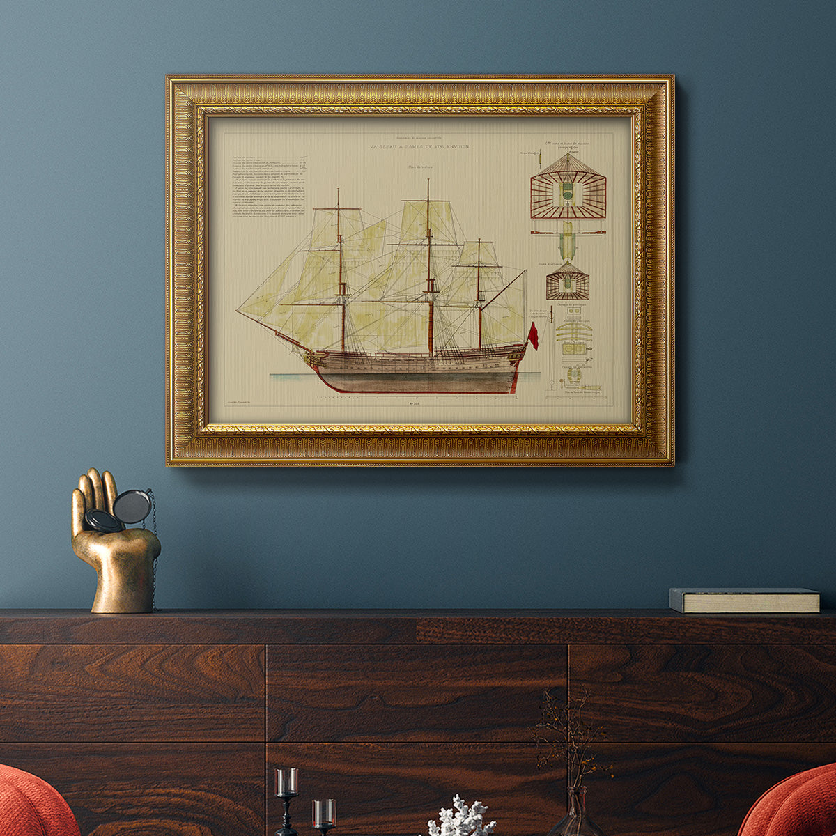 Antique Ship Plan VIII Premium Framed Canvas- Ready to Hang