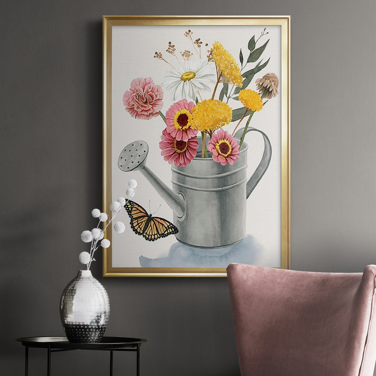 Watering Can Bouquet I - Modern Framed Canvas Print