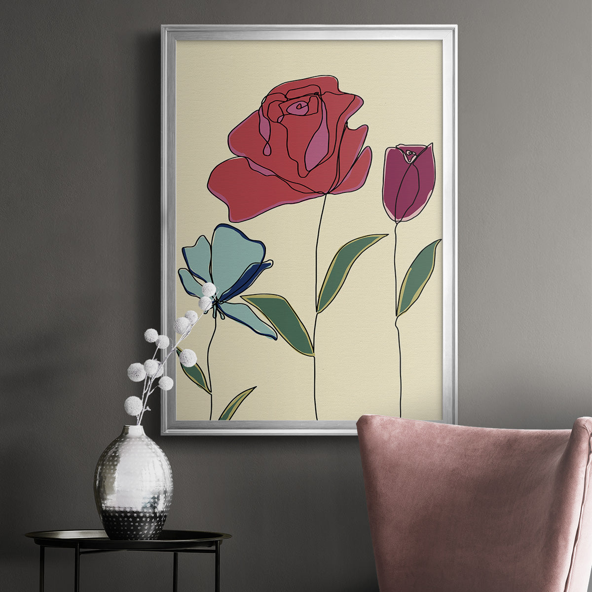 Colored Floral I - Modern Framed Canvas Print