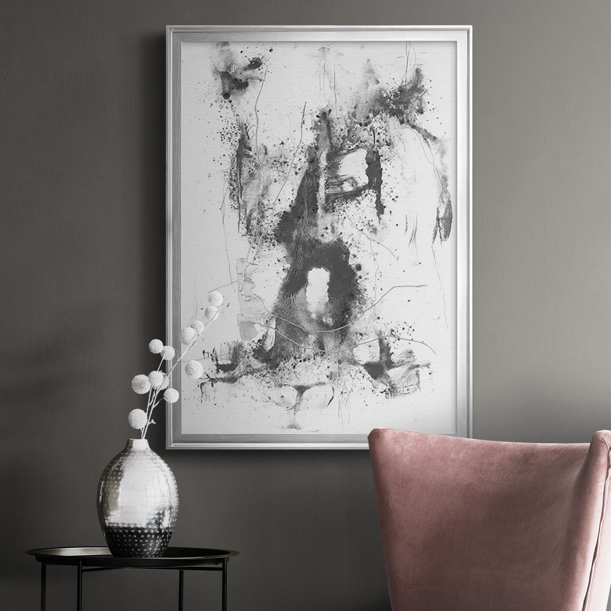 Graphite Abstract II - Modern Framed Canvas Print