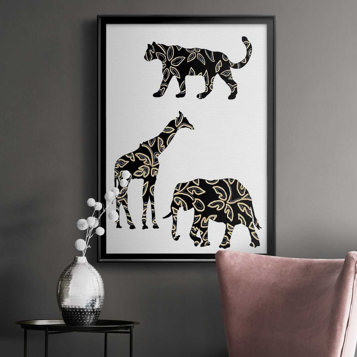 Ornamental Safari Animals III - Modern Framed Canvas Print