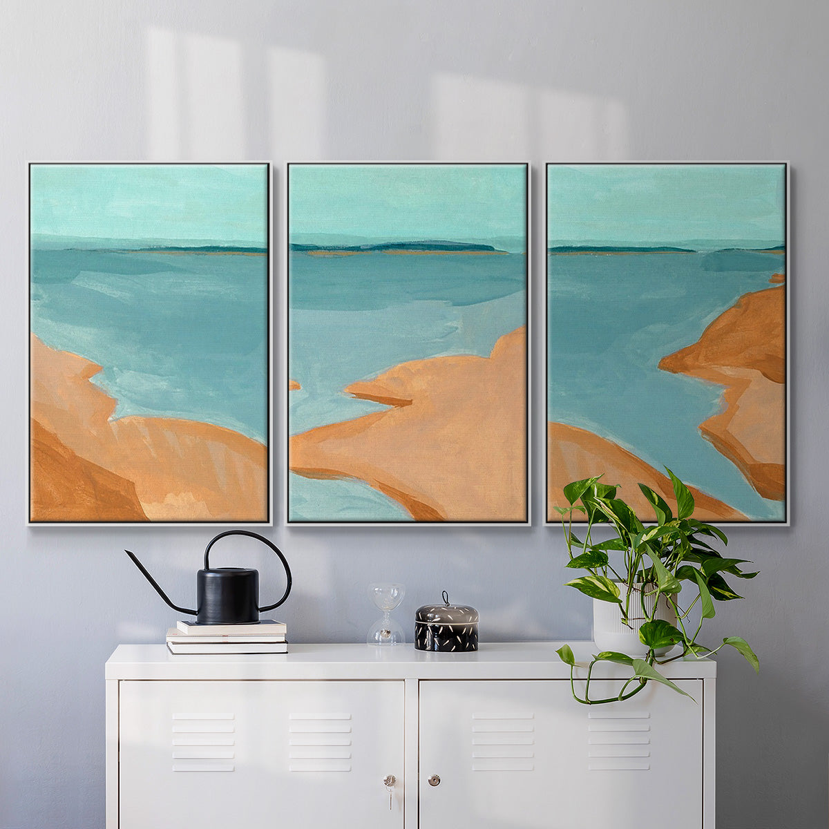 Out on the Sandbar I - Framed Premium Gallery Wrapped Canvas L Frame 3 Piece Set - Ready to Hang