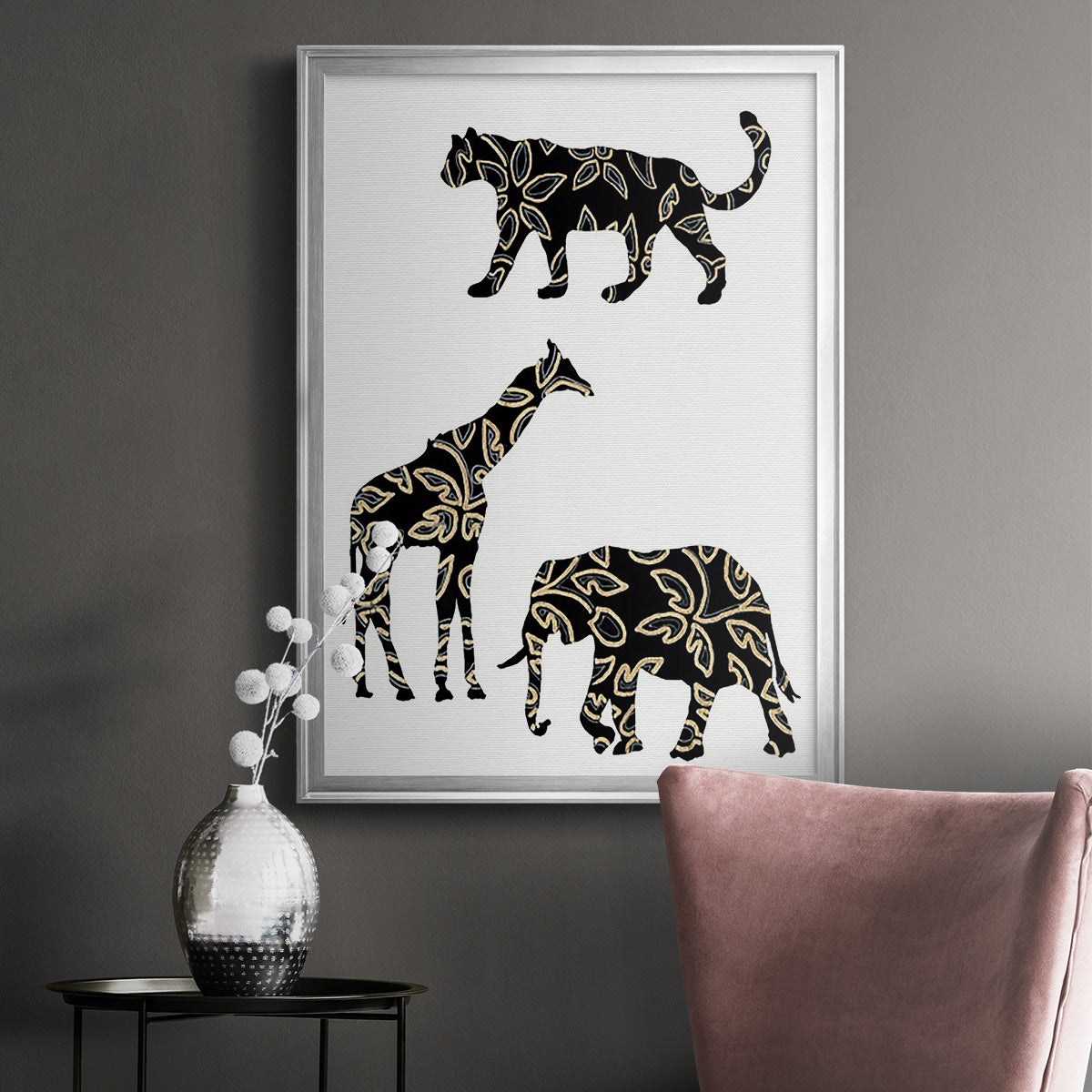 Ornamental Safari Animals III - Modern Framed Canvas Print