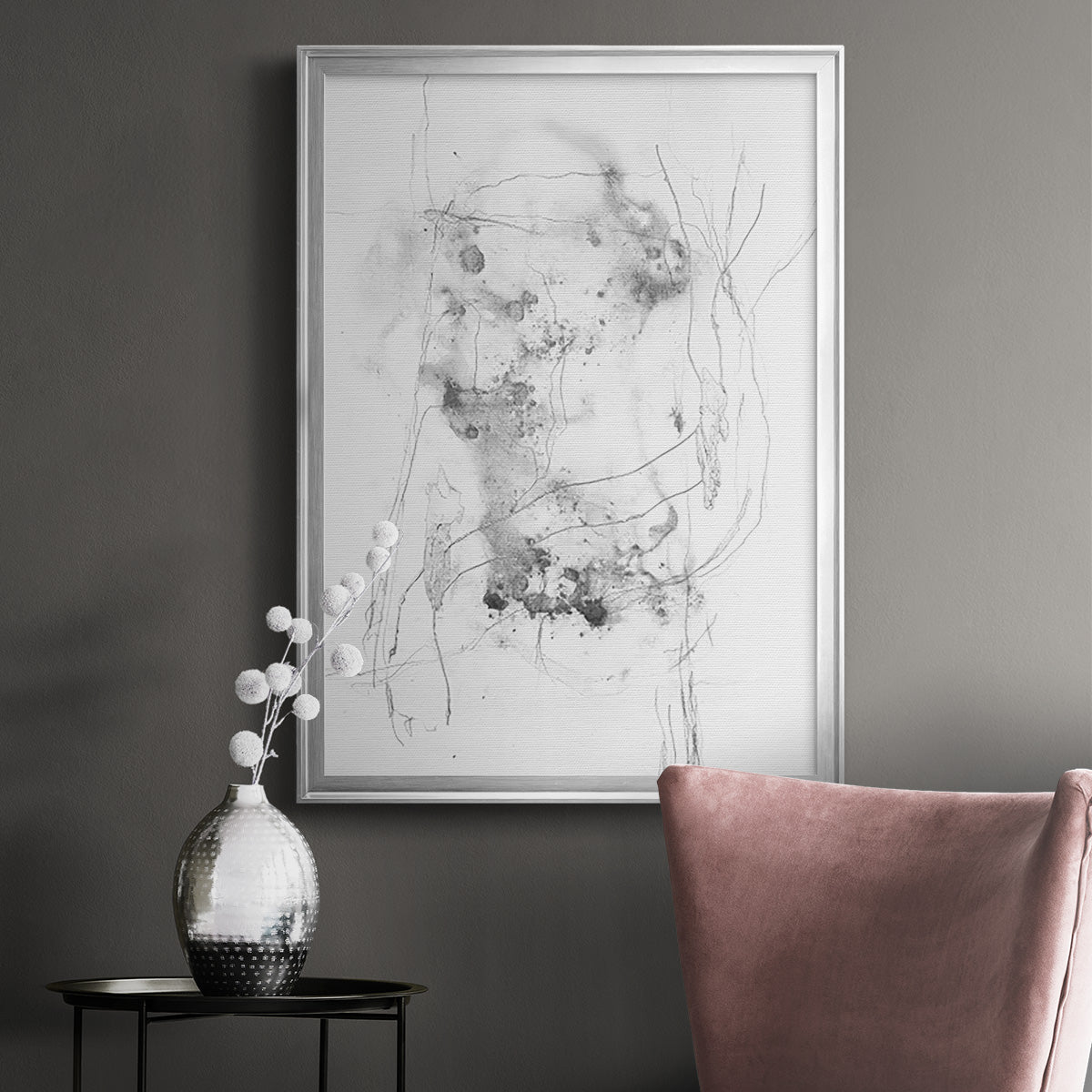 Graphite Abstract IV - Modern Framed Canvas Print