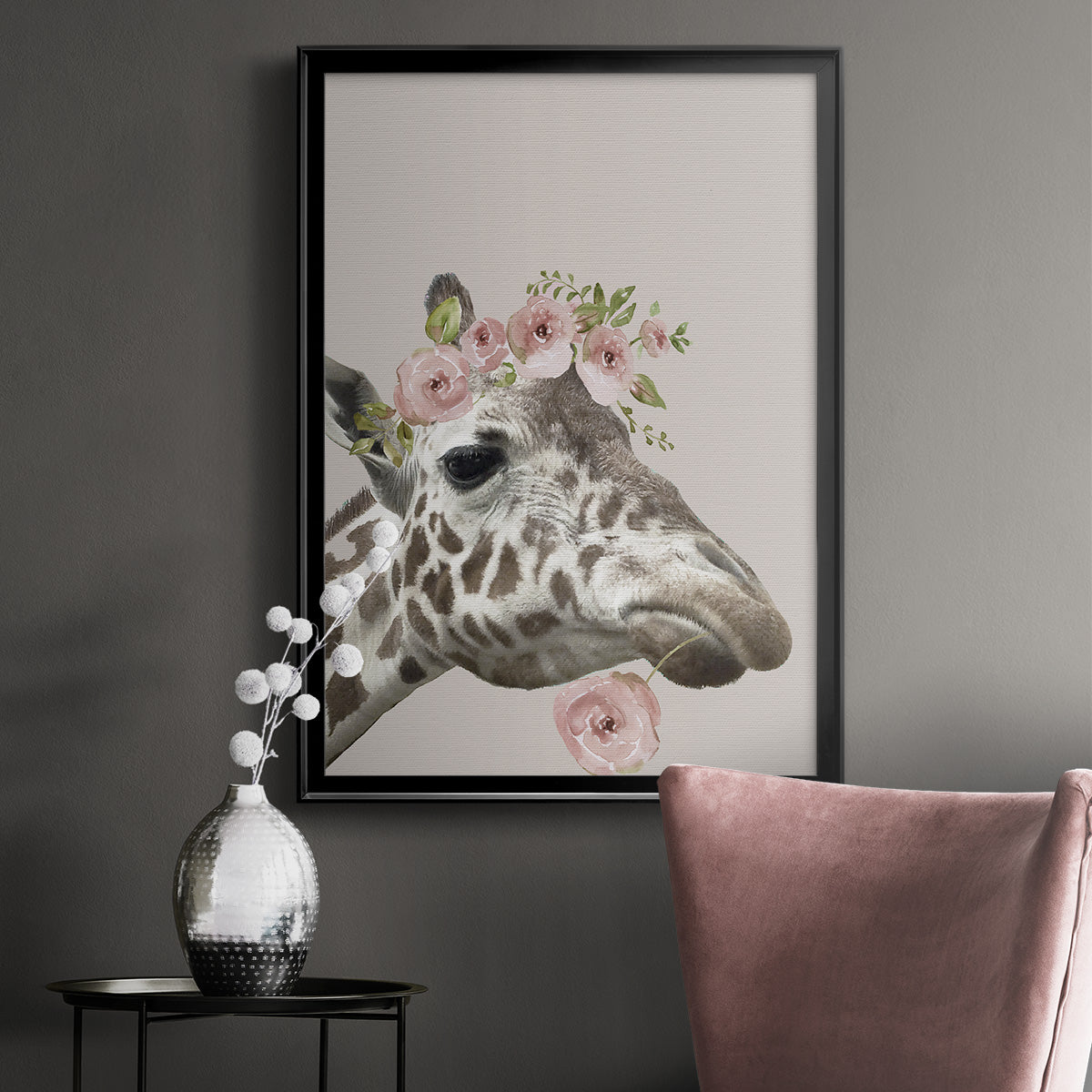 Peek A Boo Giraffe II - Modern Framed Canvas Print