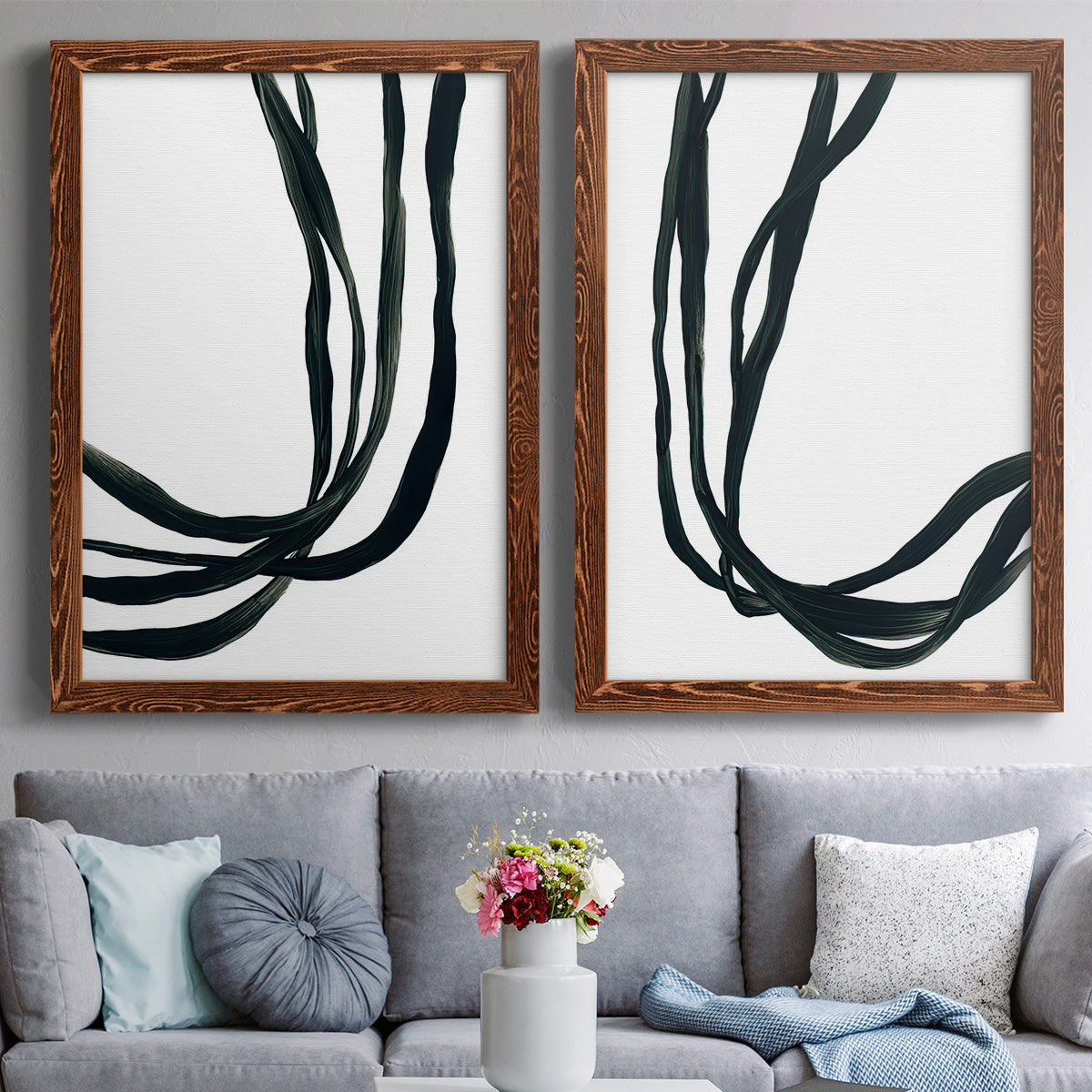 Onyx Ribbon I - Premium Framed Canvas 2 Piece Set - Ready to Hang