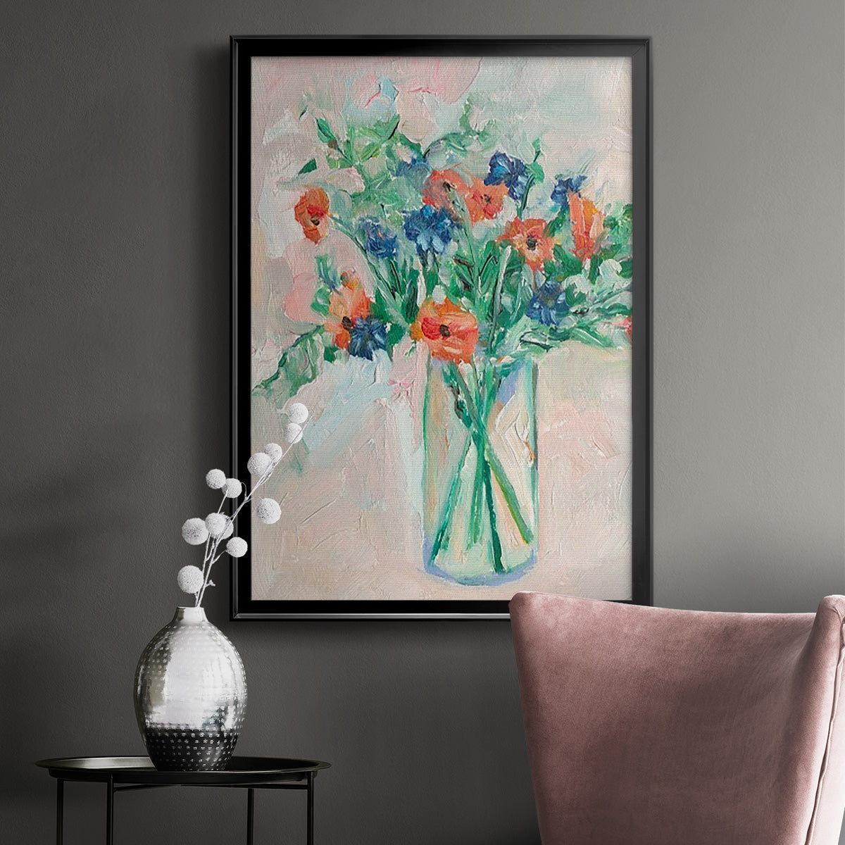 Painterly Soft Bouquet II - Modern Framed Canvas Print