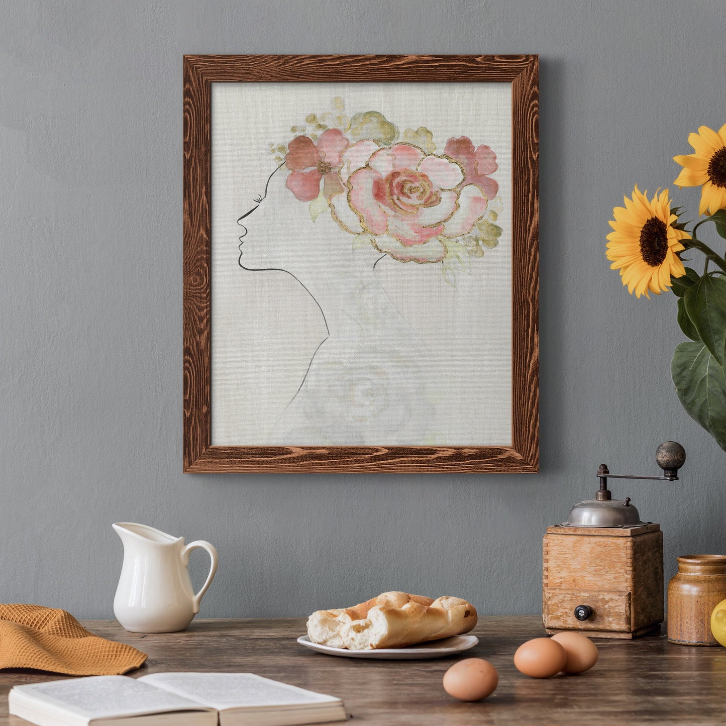Fashion Floral Silhouette II - Barnwood Framed Canvas Print