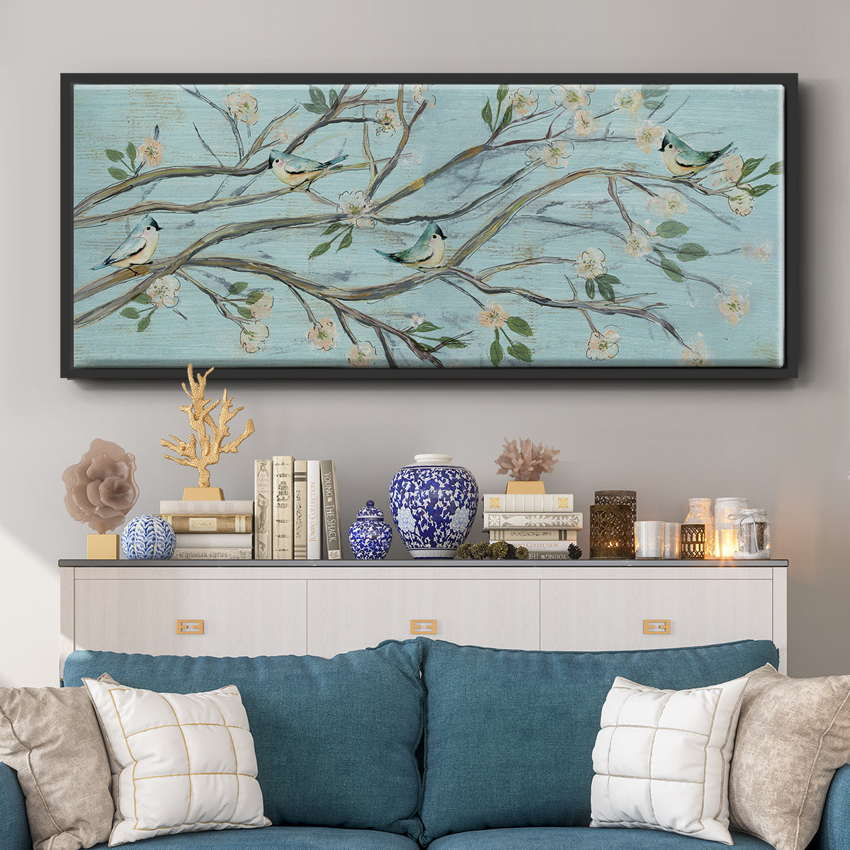 Blue Sky and Blossoms - Floater Framed Canvas Print