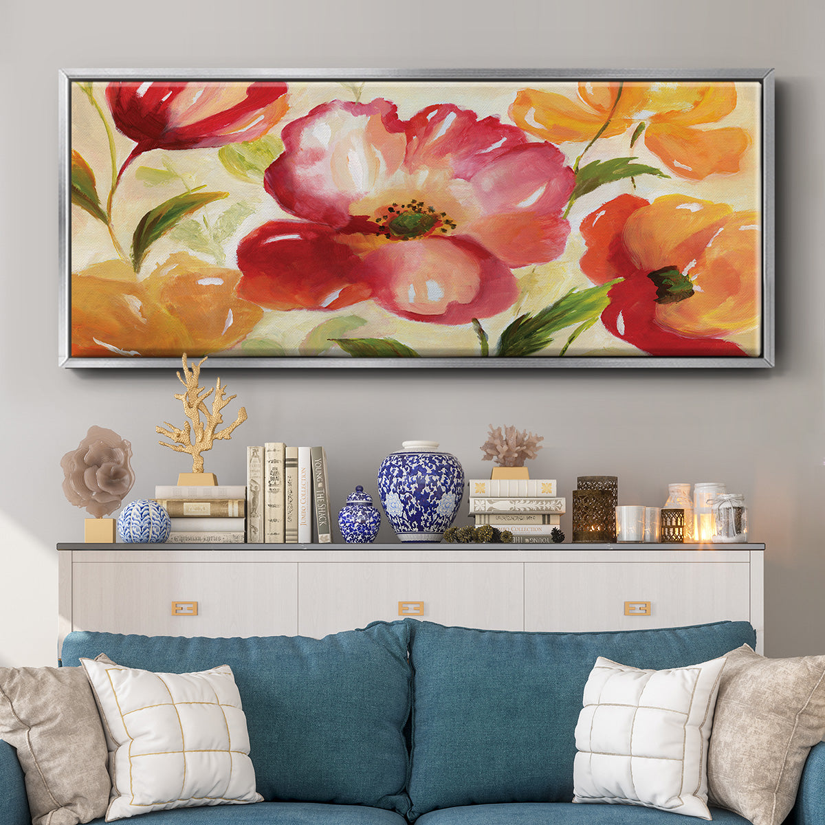 Jardin Rouge - Floater Framed Canvas Print