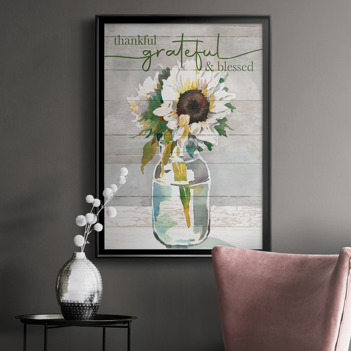 Thankful, Grateful, Blessed - Modern Framed Canvas Print