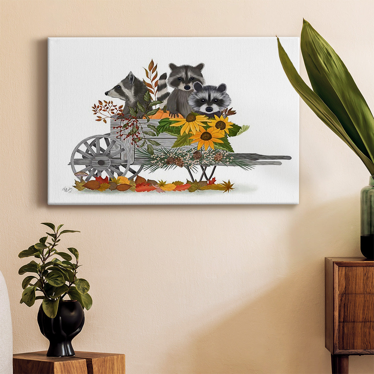 Raccoon Wheelbarrow Premium Gallery Wrapped Canvas - Ready to Hang