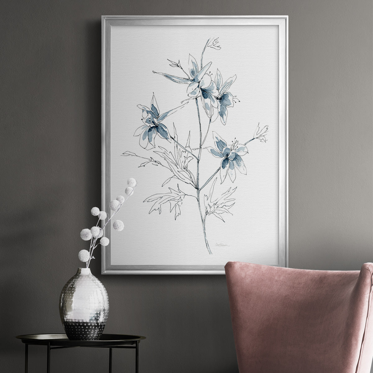 Indigo Sketch II - Modern Framed Canvas Print