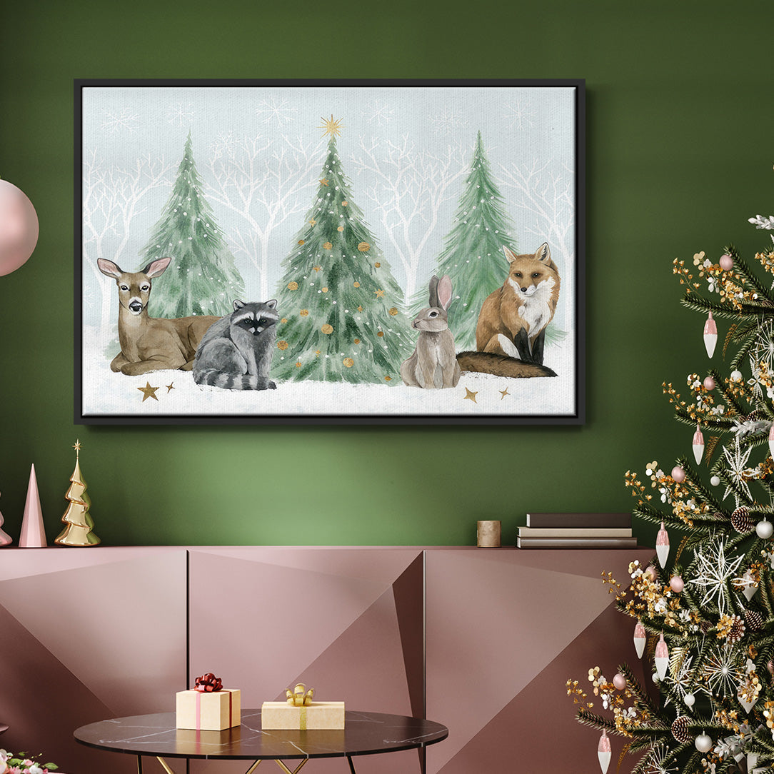 Christmas in the Forest Collection A - Framed Gallery Wrapped Canvas in Floating Frame