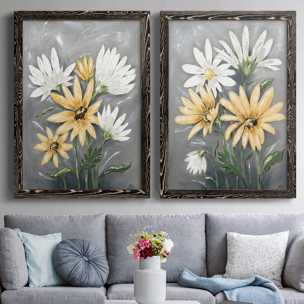 Summer Daisies I - Premium Framed Canvas 2 Piece Set - Ready to Hang