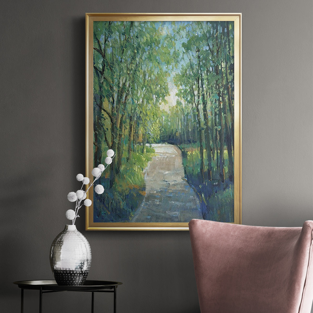 Golden Light Pathways I - Modern Framed Canvas Print