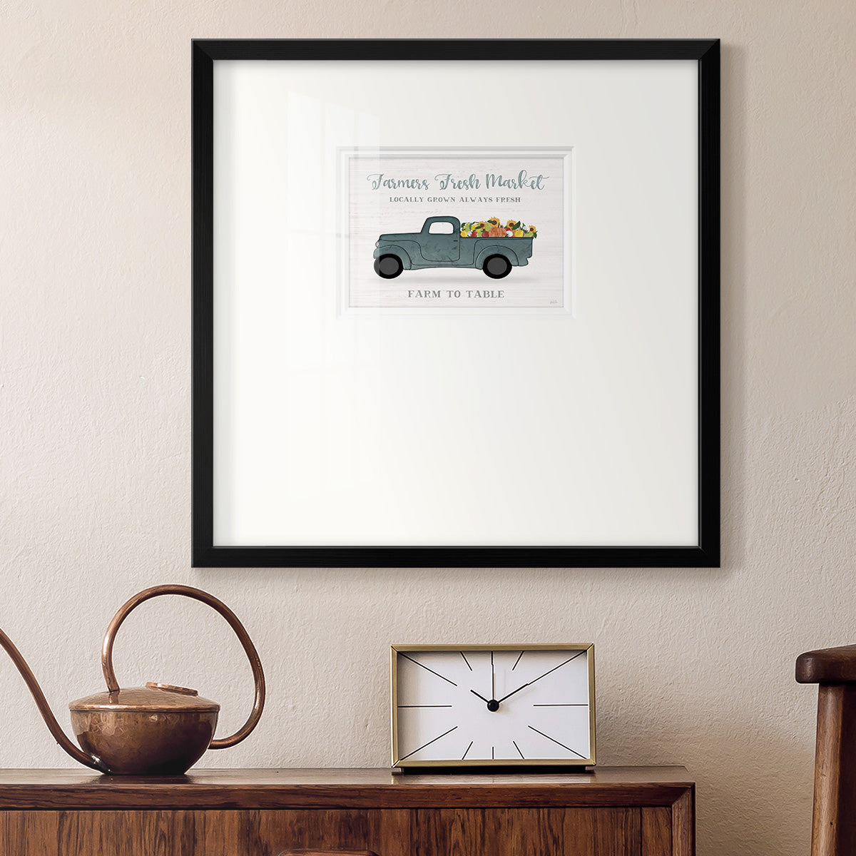 Fresh Sunflowers Truck Premium Framed Print Double Matboard