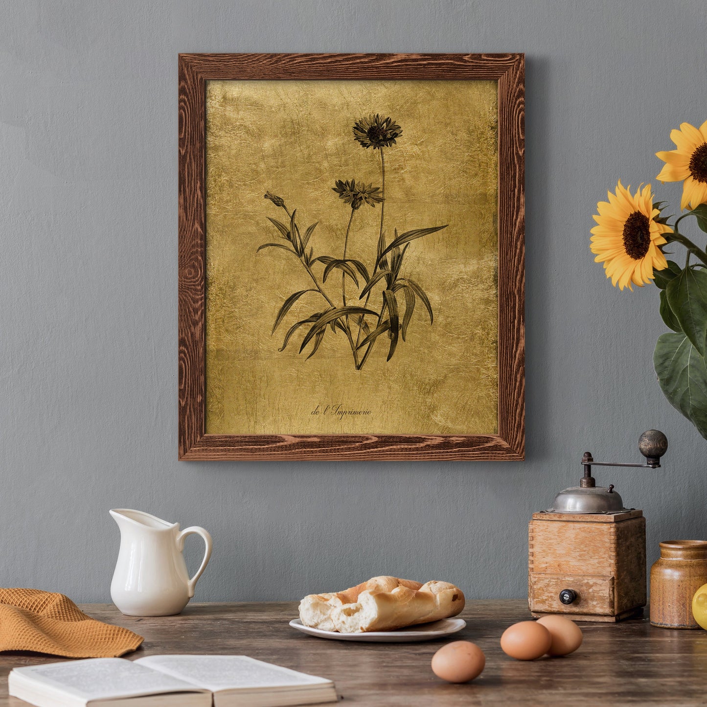 Gold Sketch Botanical I - Premium Canvas Framed in Barnwood - Ready to Hang