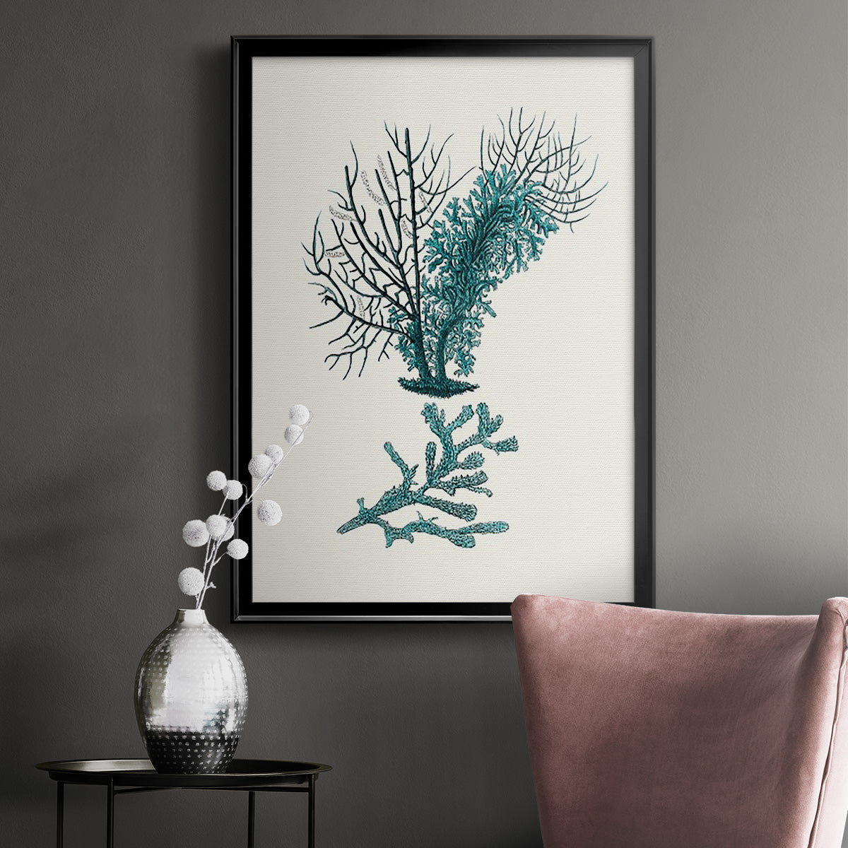 Antique Coastal Coral VI - Modern Framed Canvas Print