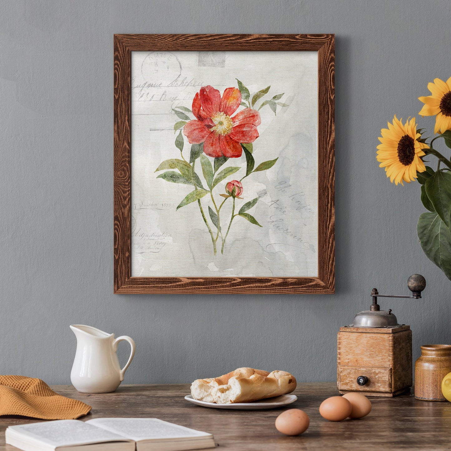 Linen Peony - Premium Canvas Framed in Barnwood - Ready to Hang