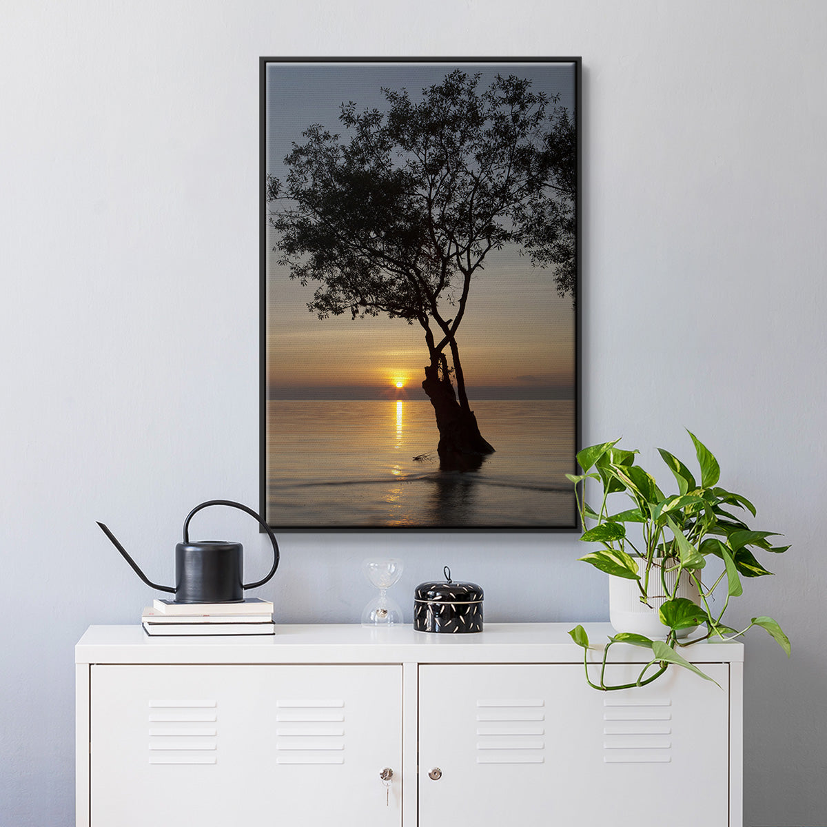 Sunset Silhouette - Framed Premium Gallery Wrapped Canvas L Frame - Ready to Hang