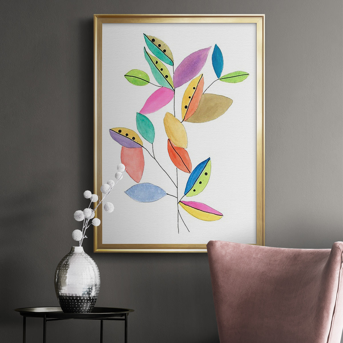 Color Pop Leaves II - Modern Framed Canvas Print