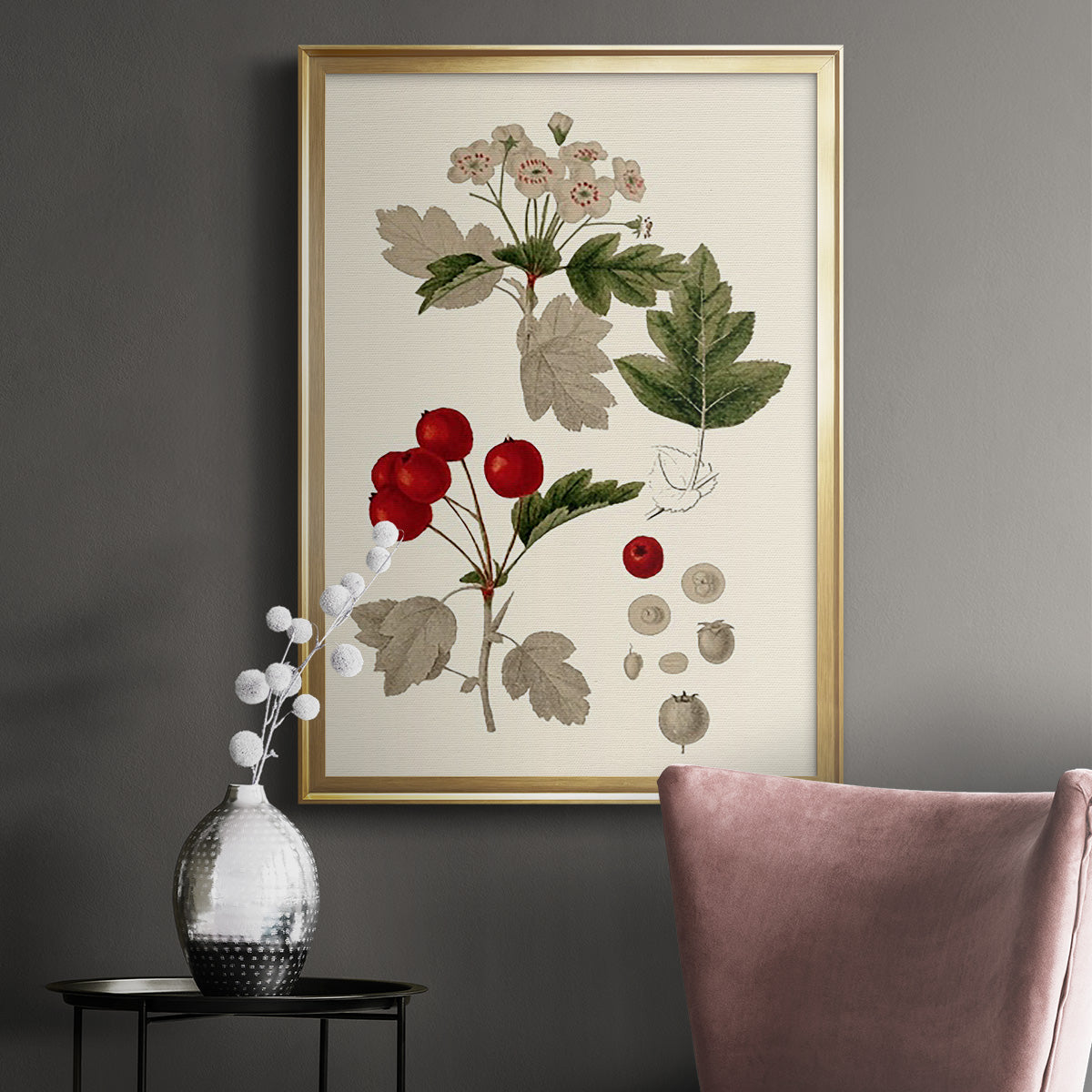 Leaves & Berries III - Modern Framed Canvas Print