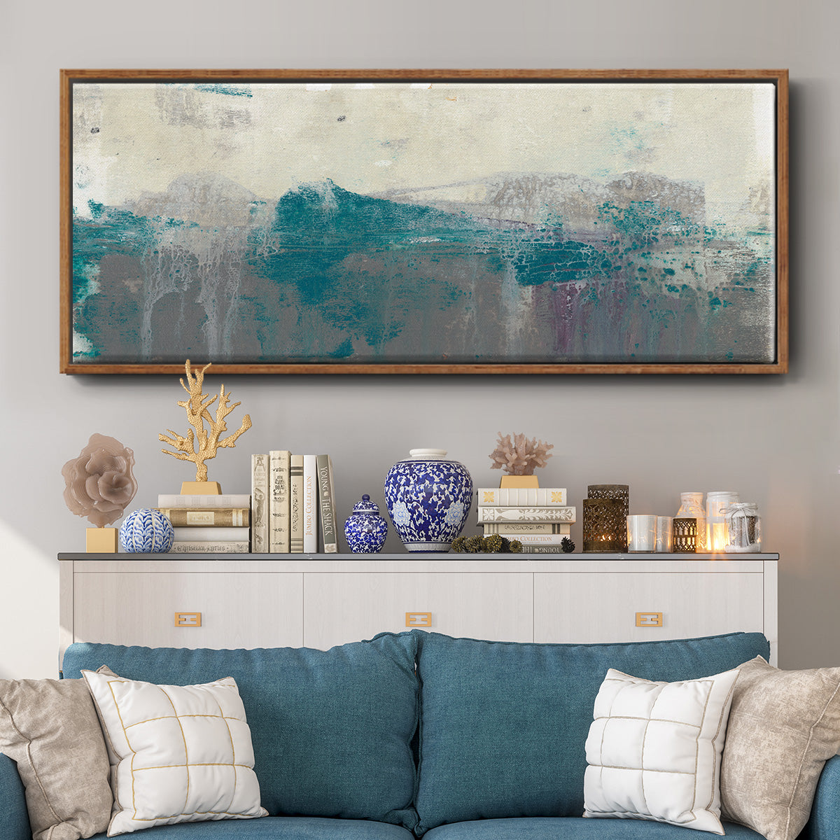 Teal Range II - Floater Framed Canvas Print