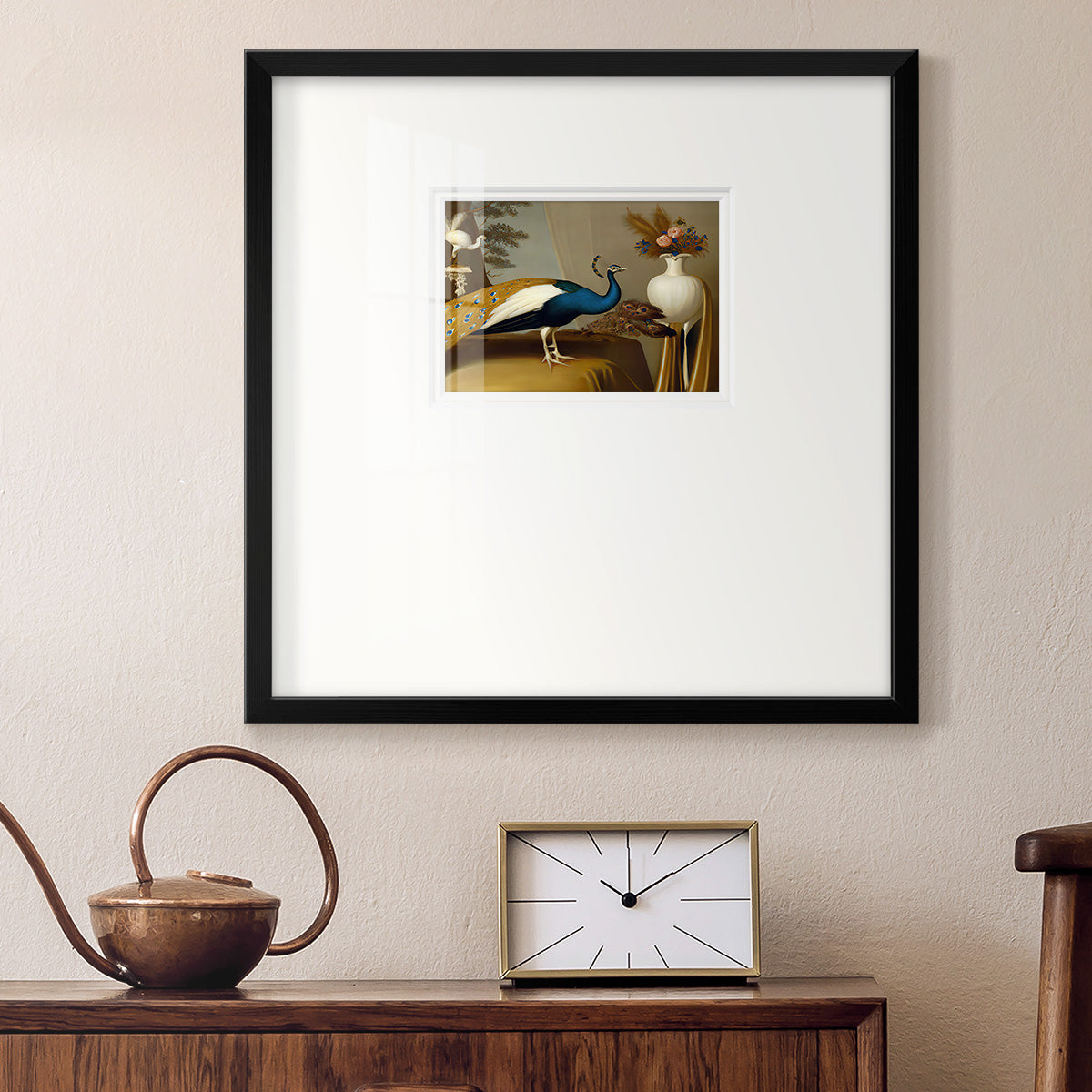 Golden Peacock v Premium Framed Print Double Matboard