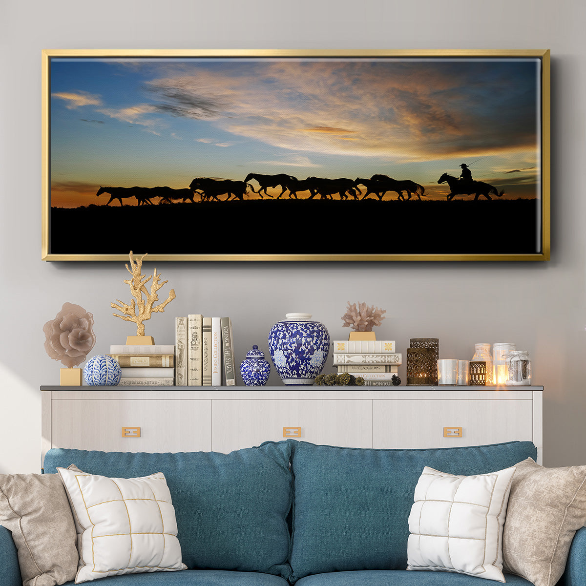 Sunlit Horses V - Floater Framed Canvas Print