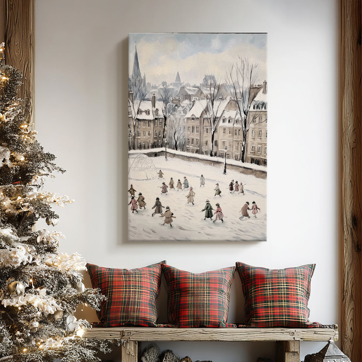 Frostlit Nativity Village - Canvas Art Print